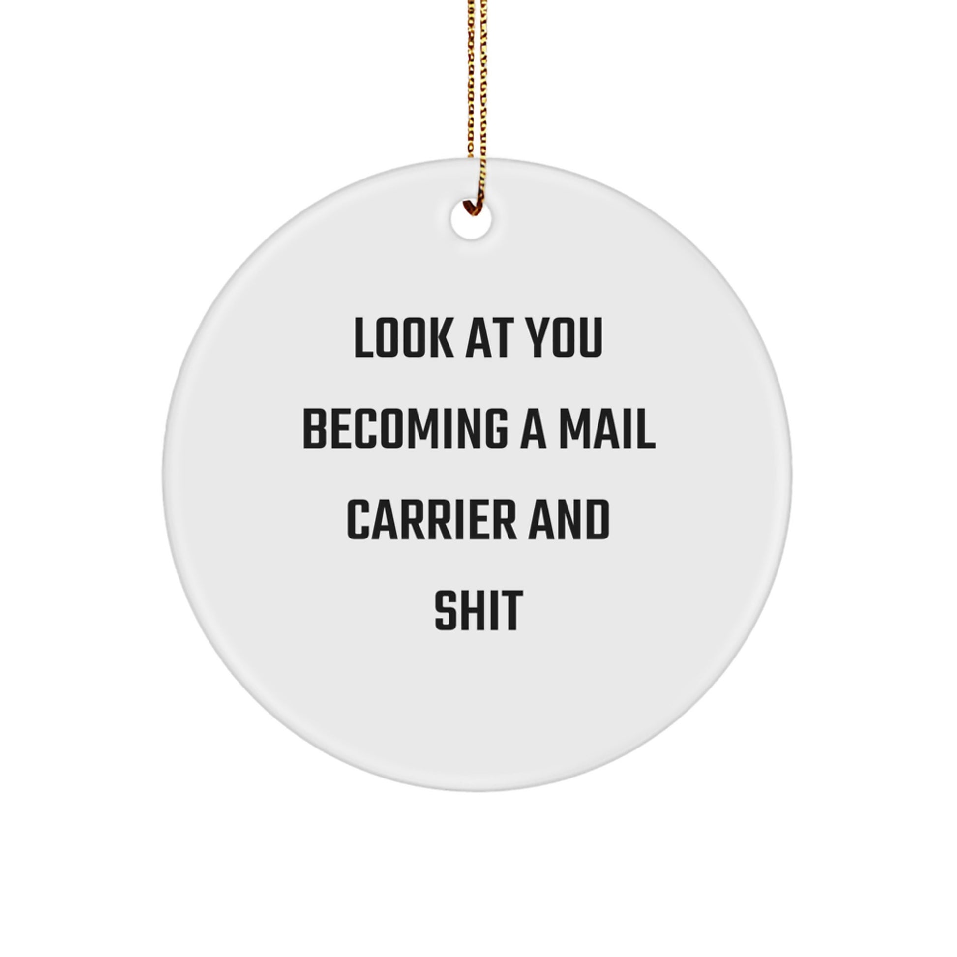 Funny Mail Carrier Gifts from Friends, Unique Circle Ornament for Men, Women, Family - Look At You Becoming A Mail Carrier And Shit, Christmas Decoration - Image 1