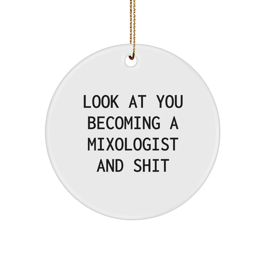Funny Mixologist Gifts from Friends for Men, Unique Circle Ornament with Look At You Becoming A Mixologist And Shit, Christmas Decoration - Image 1