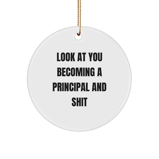 Funny Principal Circle Ornament Gifts from Friends for Men Women Colleagues, 'Look At You Becoming A Principal And Shit' Christmas Unique Decorations - Image 1