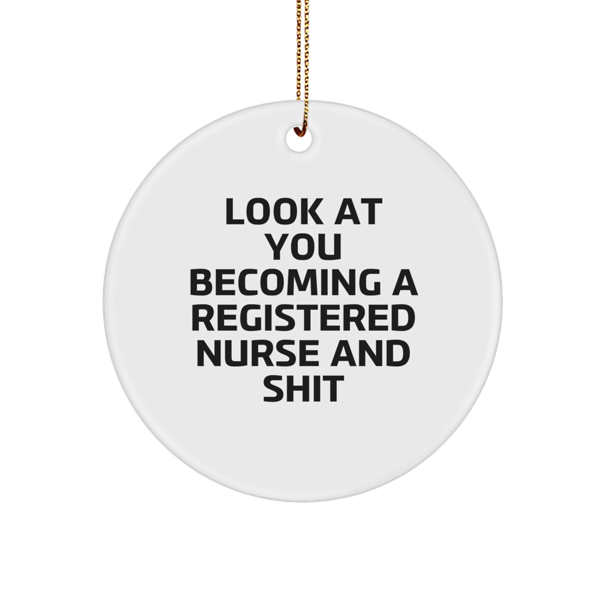 Funny Registered Nurse Gifts from Friends for Christmas - Unique Circle Ornament with 'Look At You Becoming A Registered Nurse And Shit' Quote, Perfect Decoration for Registered Nurses - Image 1