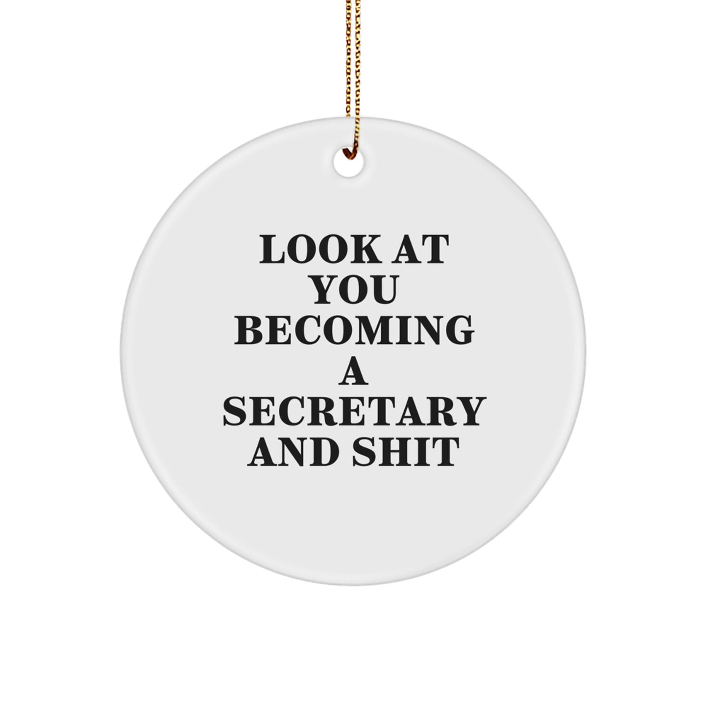 Funny Secretary Gifts for Men Women Friends and Family, 'Look At You Becoming A Secretary And Shit', Christmas Ornament, Circle Shaped, Perfect for Office Decor - Image 1