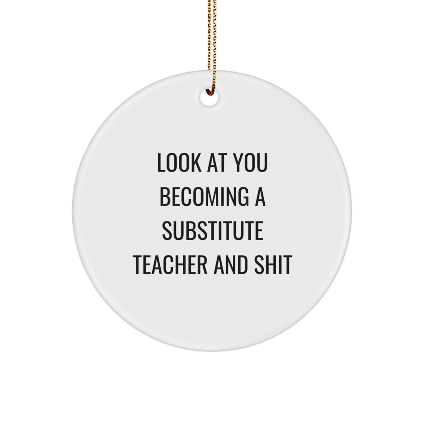 Funny Substitute Teacher Gifts for Men Women Friends Coworkers - Look At You Becoming Sub Teacher Ornament, Handmade Circle Decor, Humorous Christmas Unique Gifts from Friends - Image 1