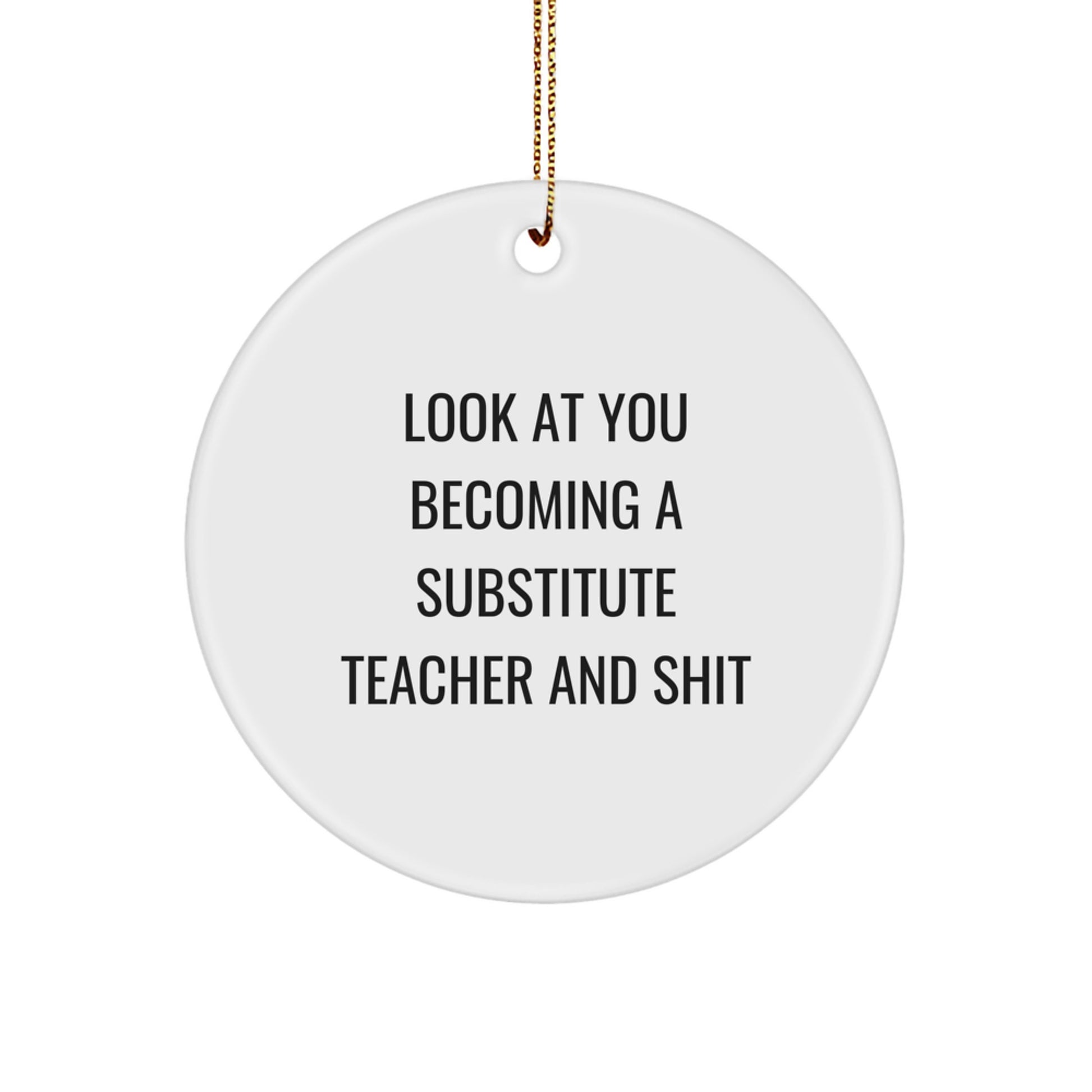 Funny Substitute Teacher Gifts for Men Women Friends Coworkers - Look At You Becoming Sub Teacher Ornament, Handmade Circle Decor, Humorous Christmas Unique Gifts from Friends - Image 1
