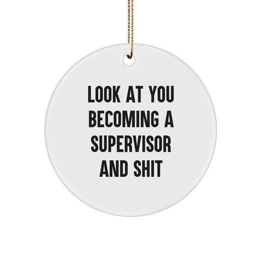 Funny Supervisor Gifts from Friends, Christmas Unique Circle Ornament for Supervisor, Look At You Becoming A Supervisor And Shit - Image 1