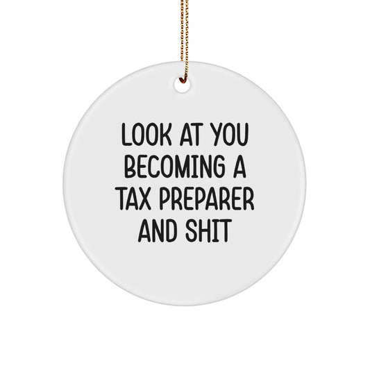 Funny Tax Preparer Gifts for Men - 'Look At You' Circle Ornament, Christmas Unique Gifts from Friends to Coworkers - Image 1