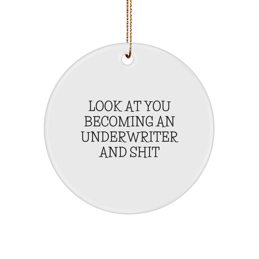 Funny Underwriter Gifts for Men, Unique Circle Ornament 'Look At You Becoming An Underwriter And Shit', Christmas Decorations - Image 1