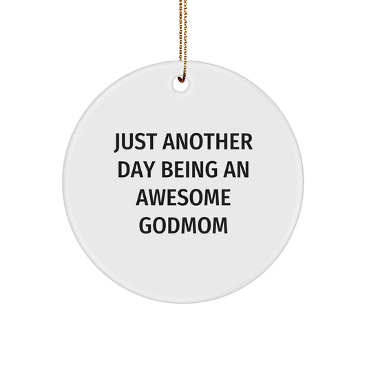 Funny Godmom Gifts from Men to Awesome Godmom on Christmas Unique Gift Circle Ornament - Image 1