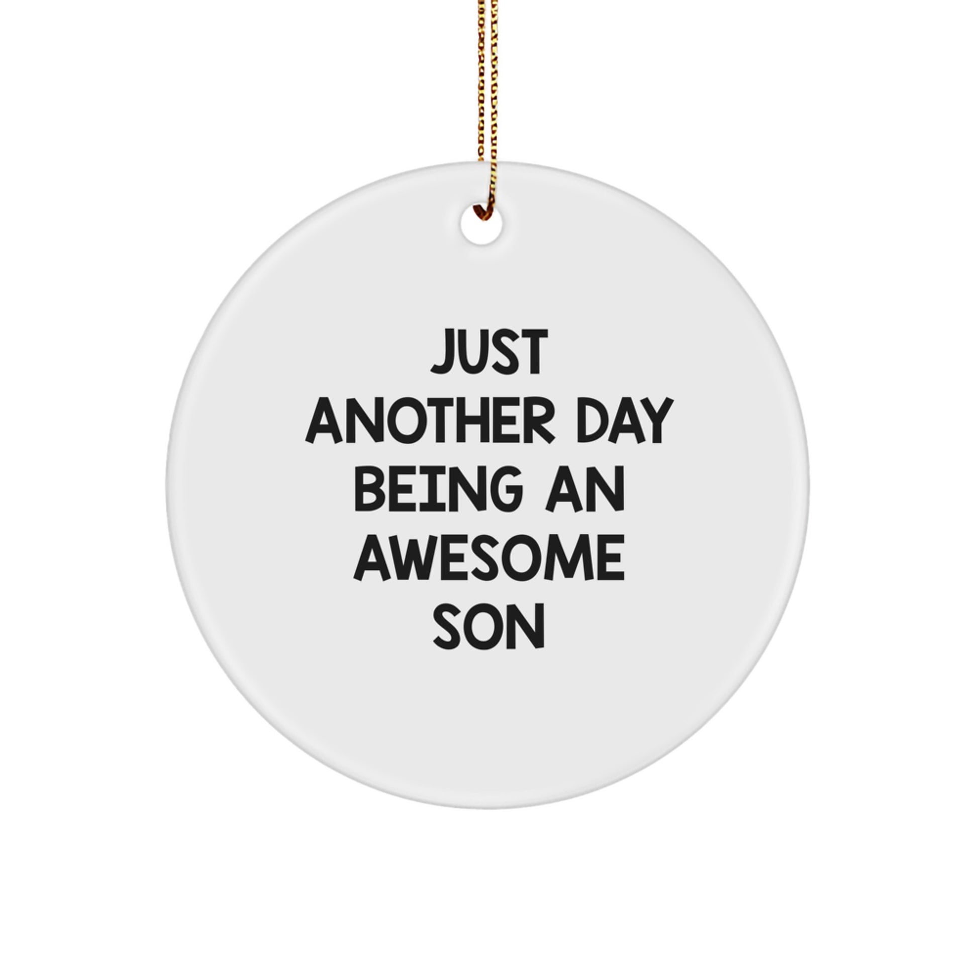 Funny Son Circle Ornament, Unique Gifts for Son or Men from Family at Christmas, Inspirational Quote 'Just Another Day Being An Awesome Son' - Image 1