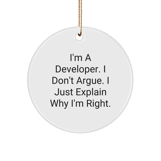 Witty Developer Christmas Ornament Gift for Friends - I Don't Argue, I - Image 1