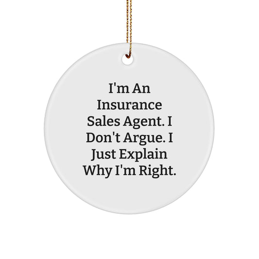 Unique Christmas Unique Gifts for Insurance Sales Agent Friends from Men, Funny Circle Ornament - Image 1