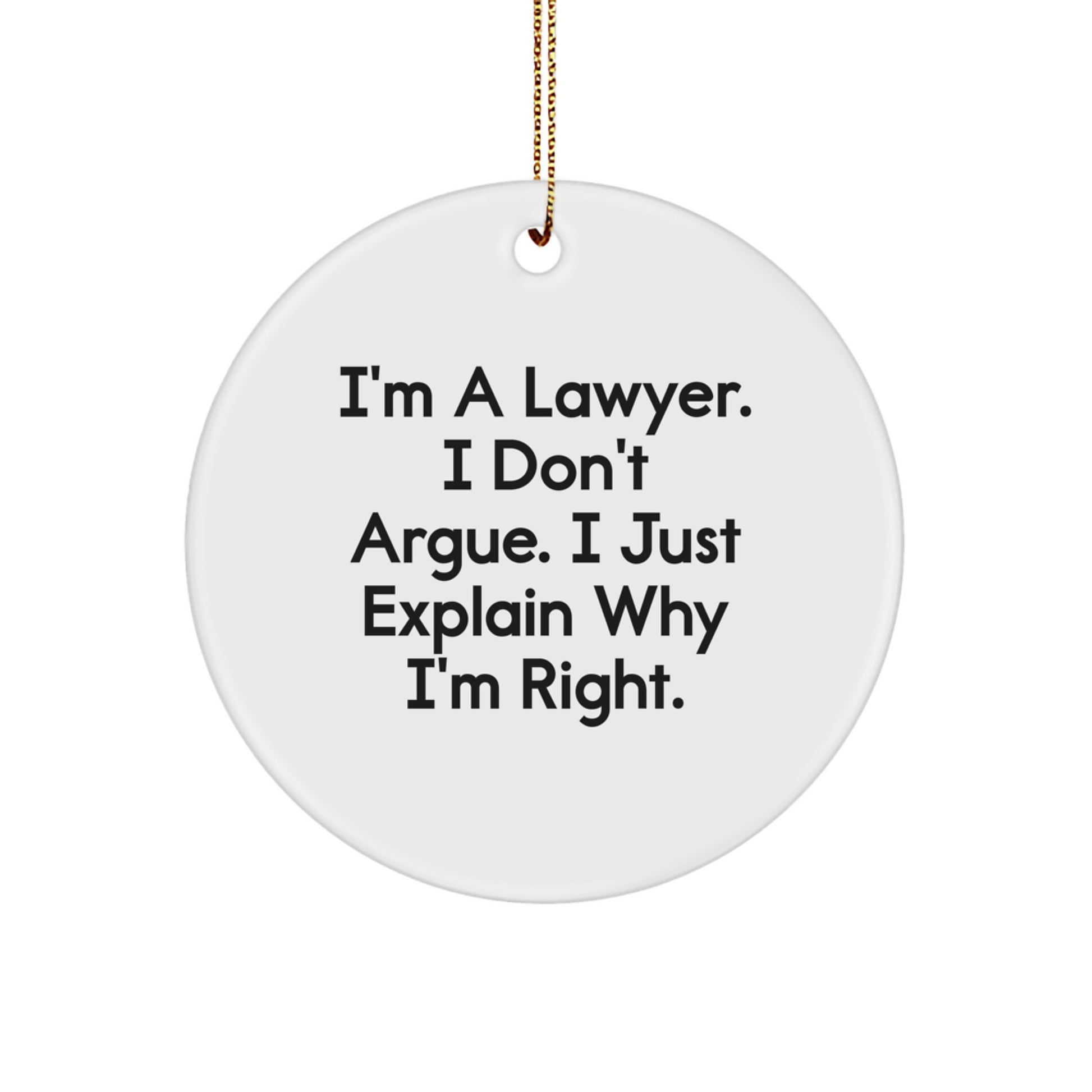  Lawyer Gifts from Men for Lawyer Friends - Funny Circle Ornament with 'I'm A Lawyer. I Don't Argue. I Just Explain Why I'm Right.' Quote, Unique Christmas Unique Gifts for Men - Image 1