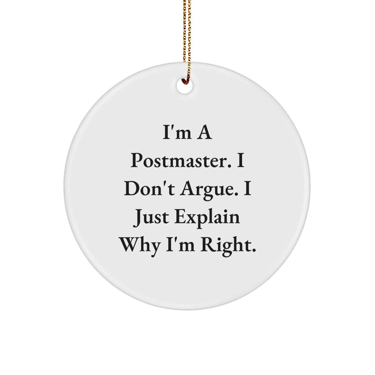 Christmas Gift Postmaster Circle Ornament for Her Present White - Image 1