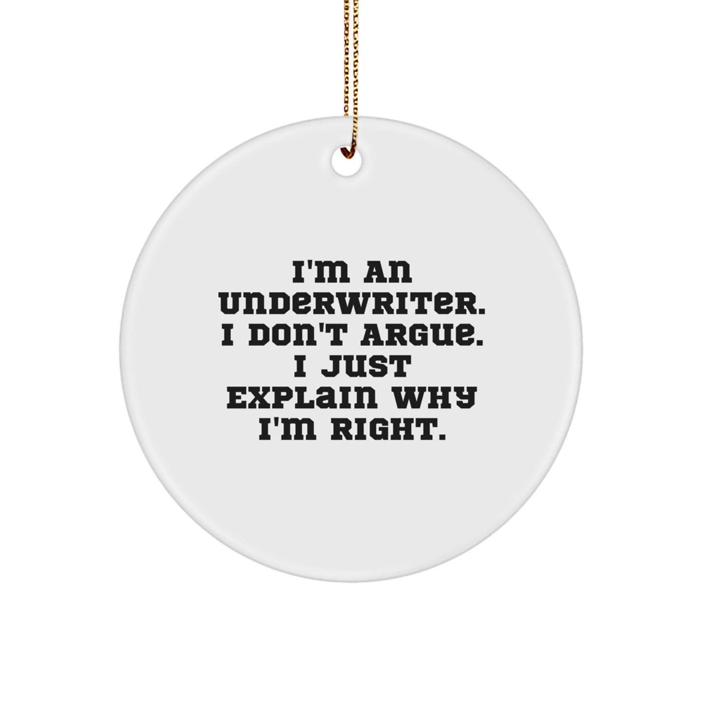 Funny Underwriter Gifts for Underwriter, Cute Circle Ornament, Inspirational Christmas Unique Gifts from Men to Women - Image 1