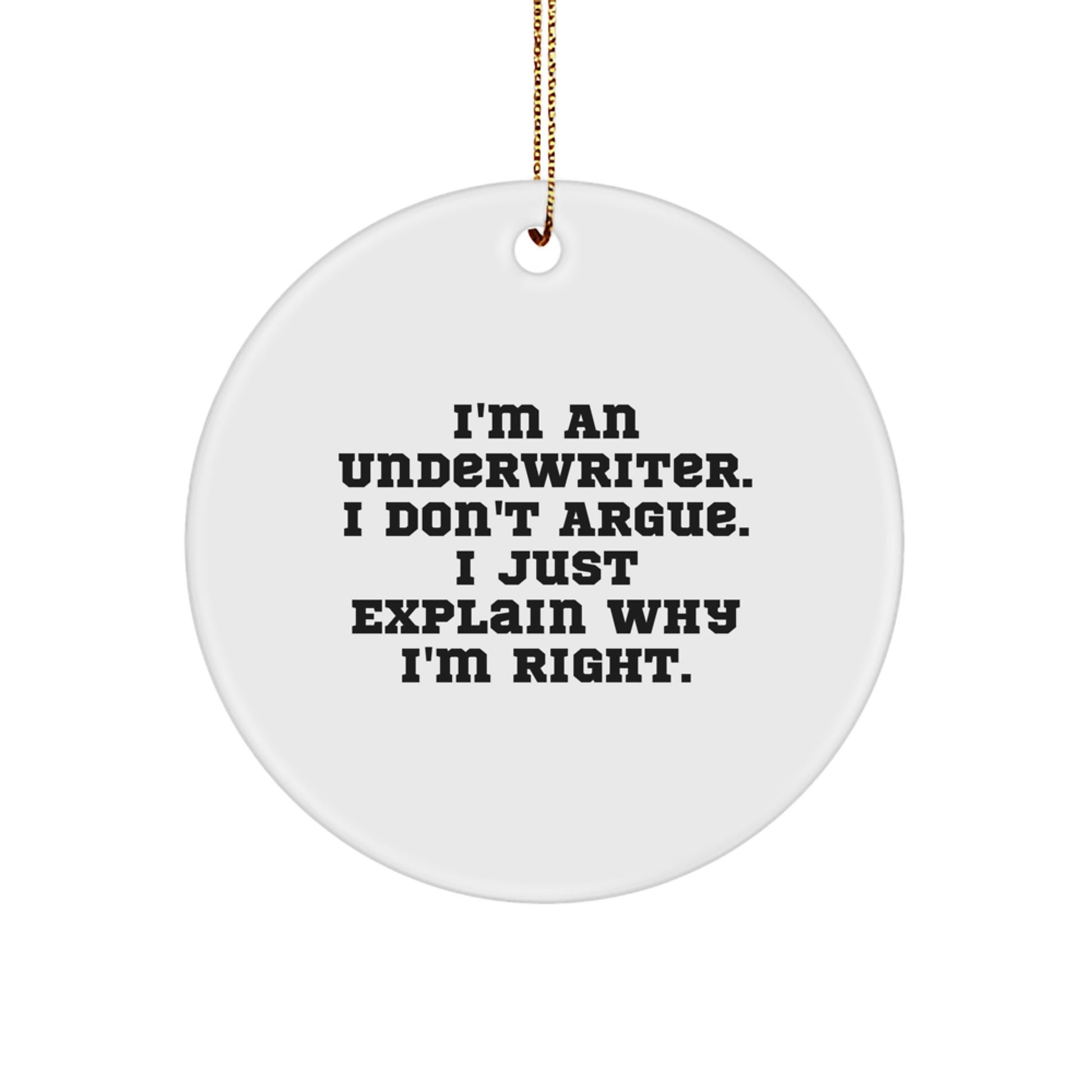 Funny Underwriter Gifts for Underwriter, Cute Circle Ornament, Inspirational Christmas Unique Gifts from Men to Women - Image 1