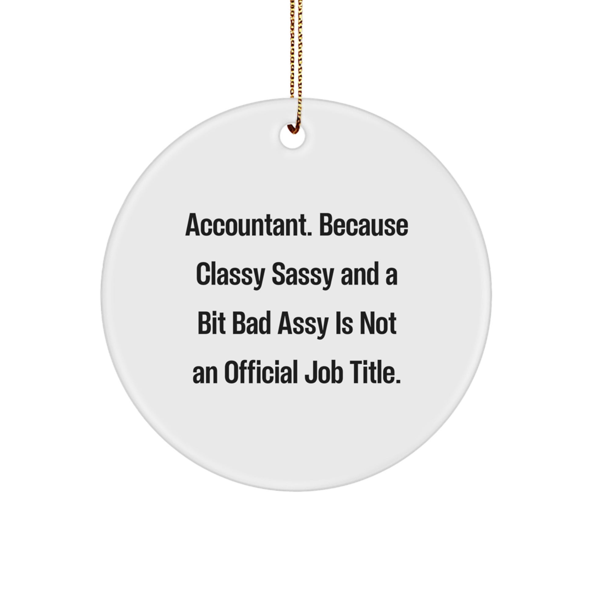 Accountant Gifts for Christmas Unique Ornaments Funny Quote Circle Shaped White MDF with Gold Cord - Image 1