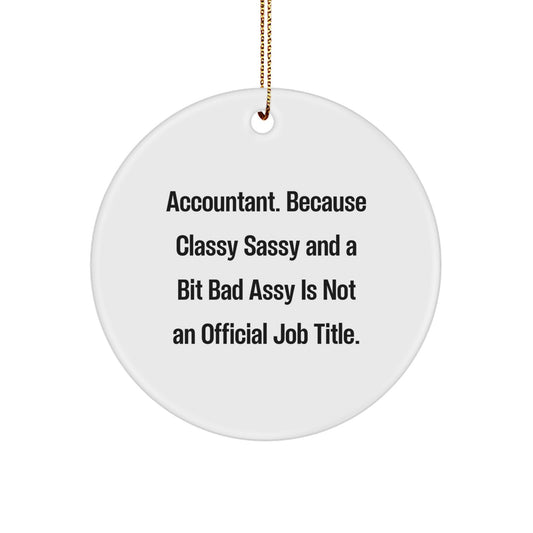 Accountant Gifts for Christmas Unique Ornaments Funny Quote Circle Shaped White MDF with Gold Cord - Image 1
