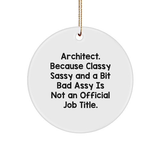 Funny Architect Circle Ornament Gifts from Friends for Men, Unique Christmas Decorations, White Circle Shaped MDF, 'Architect. Because Classy Sassy And A Bit Fearlessy Is Not An Official Job Title.' - Image 1