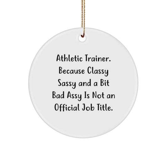 Funny Athletic Trainer Gifts from Friends - 'Classy Sassy And A Bit Fearlessy Is Not An Official Job Title' Christmas Unique Circle Ornaments for Men Women Family Coworkers - Image 1