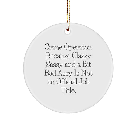 Funny Crane Operator Gifts from Men to Friends for Christmas - 'Crane Operator. Because Classy Sassy And A Bit Fearlessy Is Not An Official Job Title.' Circle Ornament - Image 1