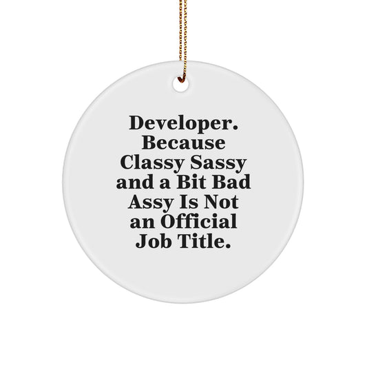 Funny Developer Gifts from Friends, Men, Women, Coworkers - Christmas Unique Circle Ornaments with Developer Quote - White MDF Circle Shaped Decorations - Image 1