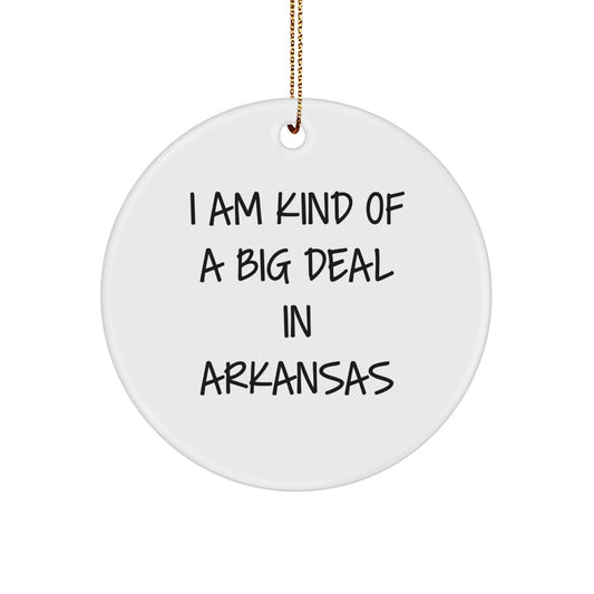Funny Arkansas Circle Ornament, Gifts from Family to Friends in Arkansas, Christmas Unique Gifts for Arkansas, 'I Am Kind Of A Prime Selection In Arkansas' Circle Ornament - Image 1