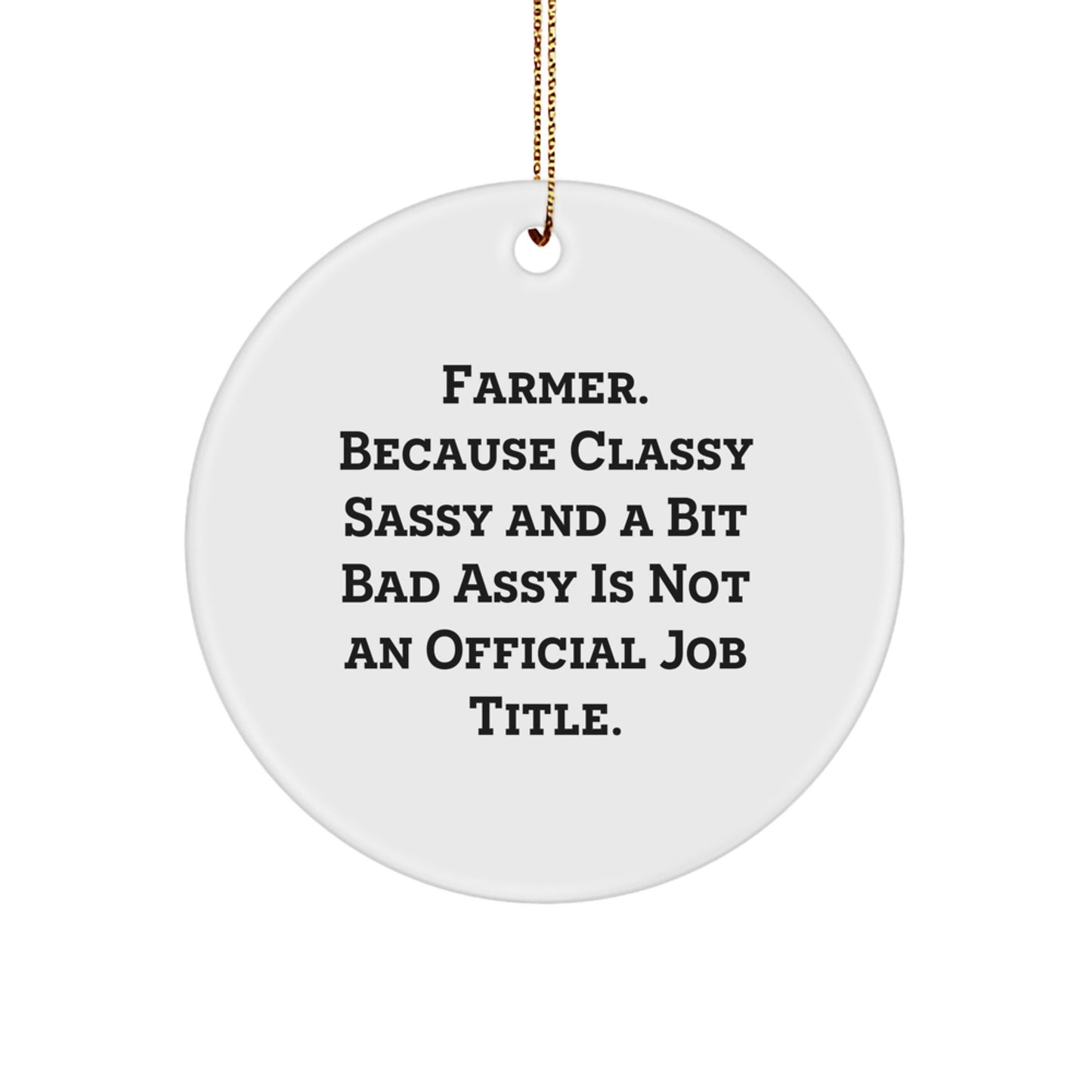 Funny Farm Gifts from Men to Farmer Friends - 'Farmer. Because Classy Sassy And A Bit Fearlessy Is Not An Official Job Title.' Christmas Circle Ornament - Image 1