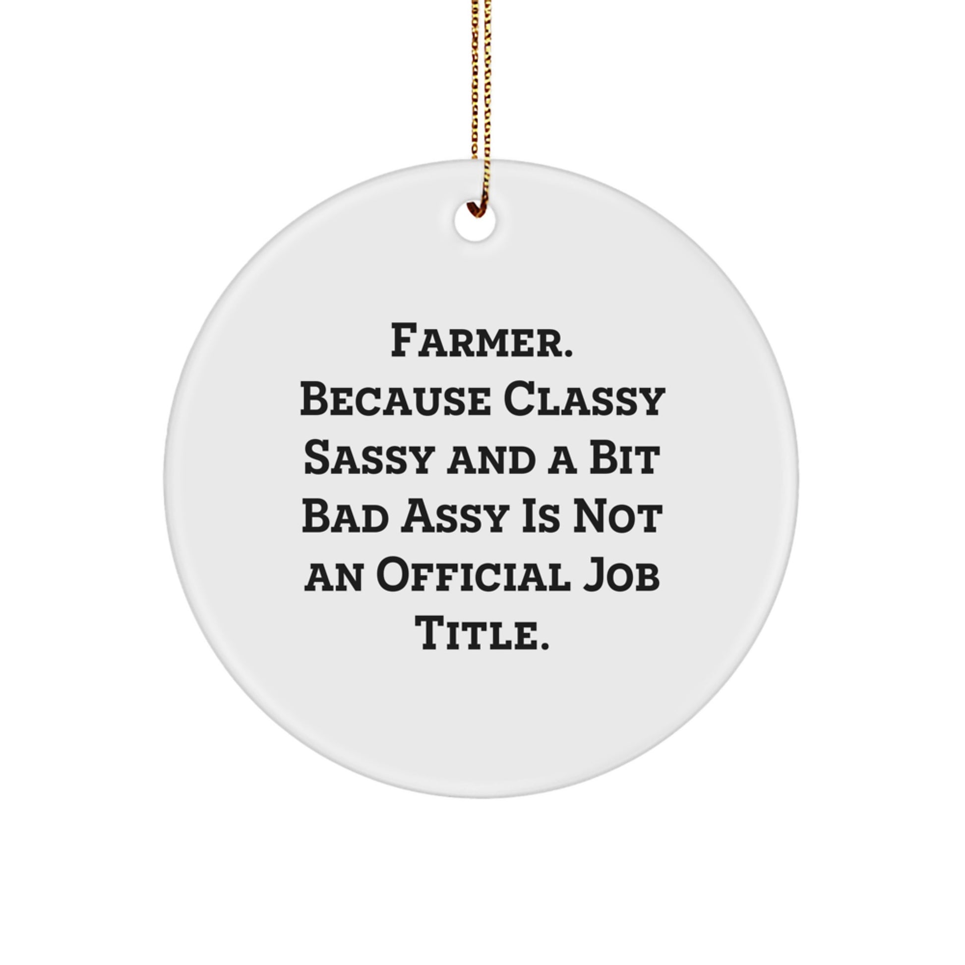Funny Farm Gifts from Men to Farmer Friends - 'Farmer. Because Classy Sassy And A Bit Fearlessy Is Not An Official Job Title.' Christmas Circle Ornament - Image 1