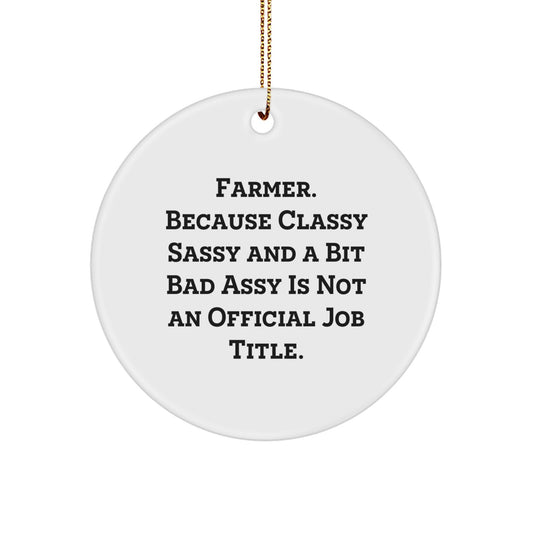 Funny Farm Gifts from Men to Farmer Friends - 'Farmer. Because Classy Sassy And A Bit Fearlessy Is Not An Official Job Title.' Christmas Circle Ornament - Image 1