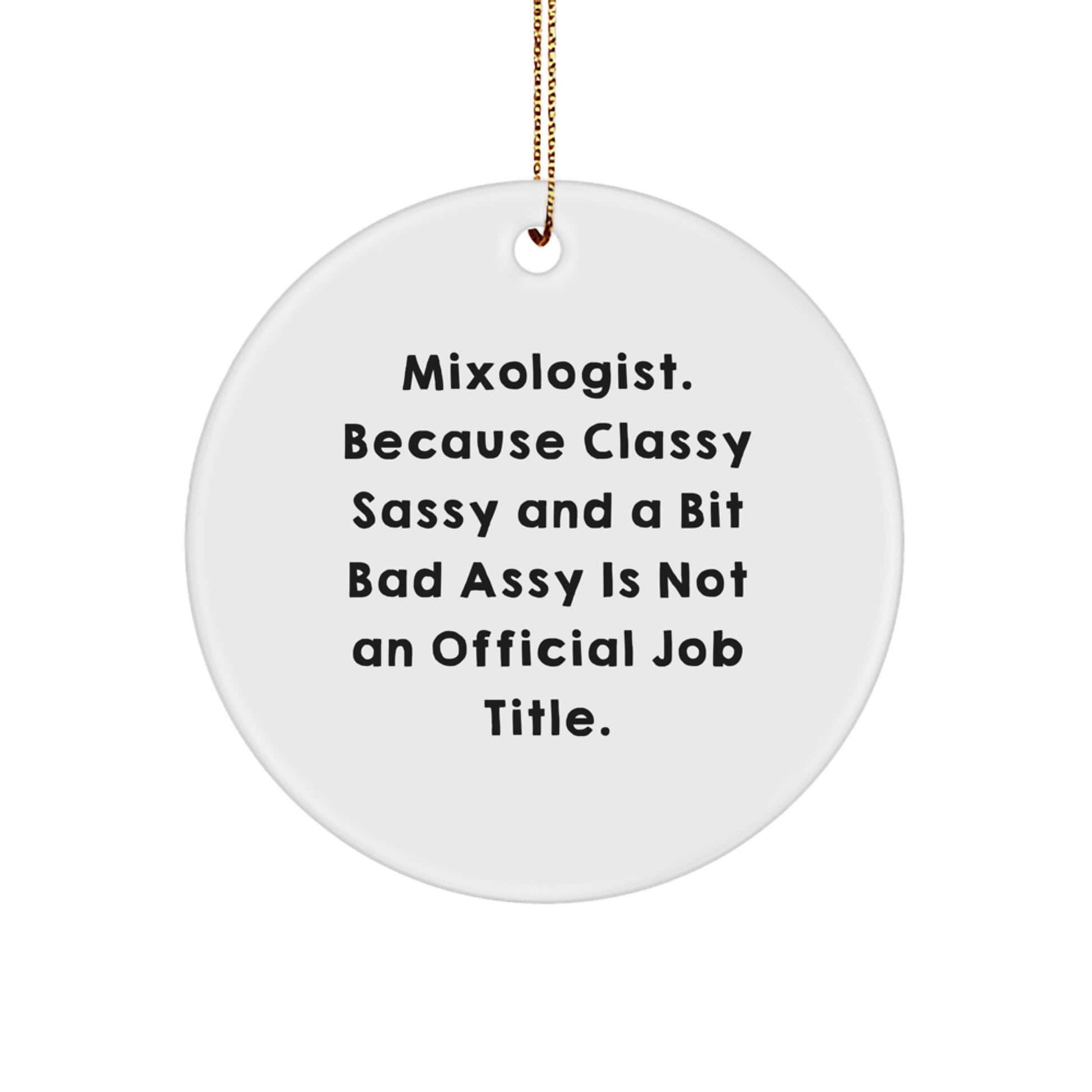 Funny Mixologist Gifts for Him - Unique Circle Ornament, Gifts from Friends to Mixologist, 'Mixologist. Because Classy Sassy And A Bit Fearlessy Is Not An Official Job Title.' - Image 1