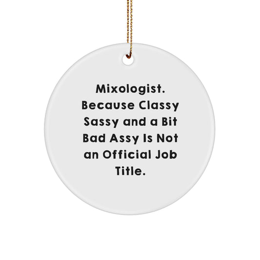 Funny Mixologist Gifts for Him - Unique Circle Ornament, Gifts from Friends to Mixologist, 'Mixologist. Because Classy Sassy And A Bit Fearlessy Is Not An Official Job Title.' - Image 1