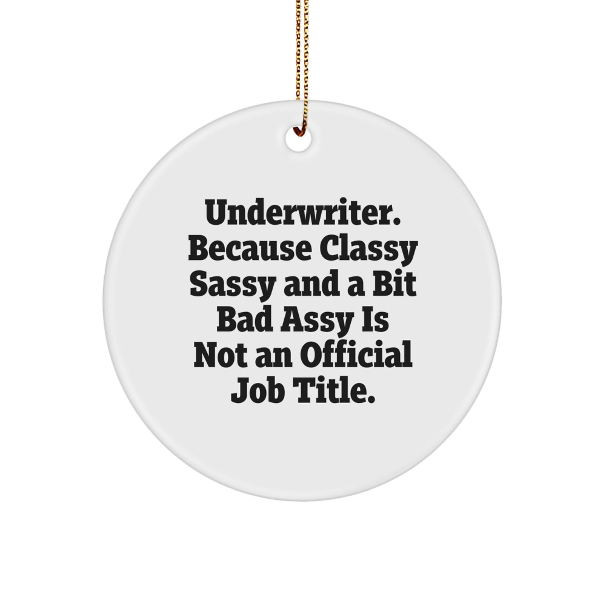 Funny Underwriter Gifts for Underwriter Men - Circle Ornament with Gold Cord - Christmas Unique Gifts from Friends and Family - Image 1