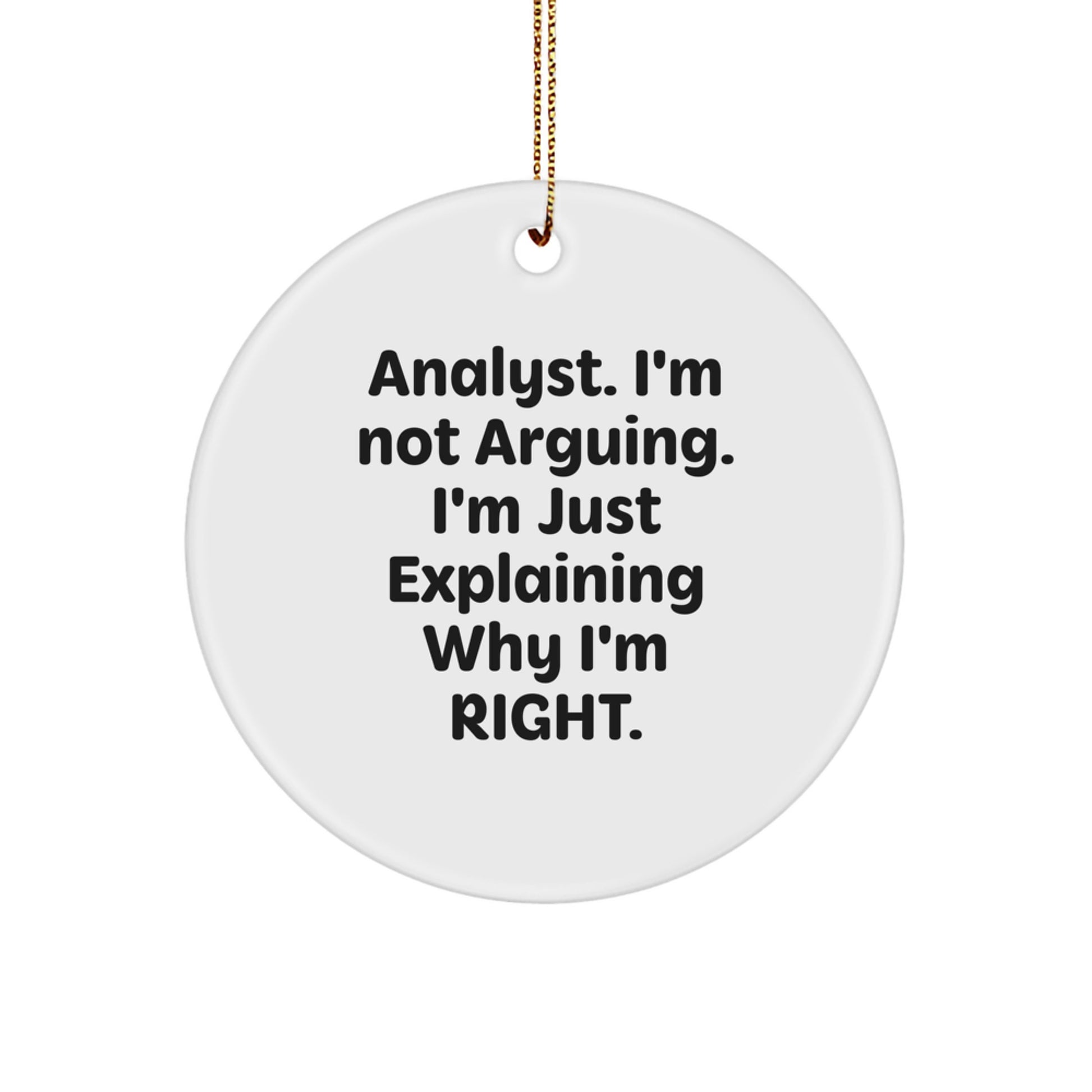 Funny Analyst Gifts from Men to Friends, Christmas Unique Circle Ornament, 'I'm Not Arguing. I'm Just Explaining Why I'm Right.' - Image 1