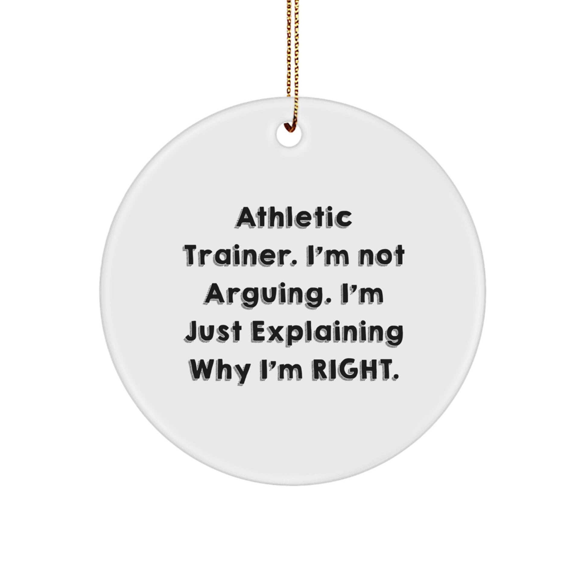 Funny Athletic Trainer Gifts for Men, Women, Friends, Coworkers, Family - 'I'm Not Arguing. I'm Just Explaining Why I'm Right.' Christmas Circle Ornament - Image 1