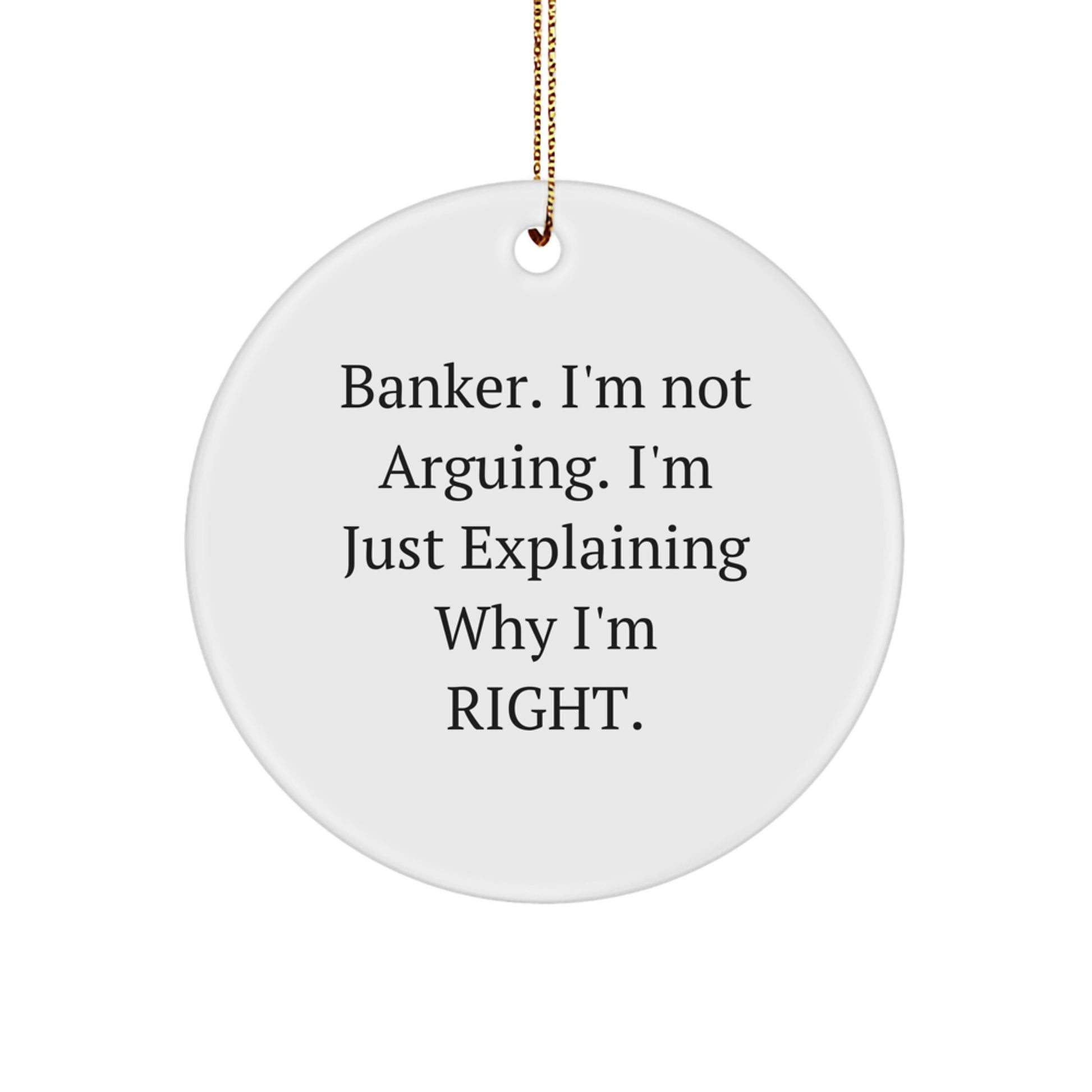 Funny Banker Gifts for Men, 'I'm Not Arguing, I'm Just Explaining Why I'm Right' Circle Ornament, Unique Christmas Decorations - Image 1