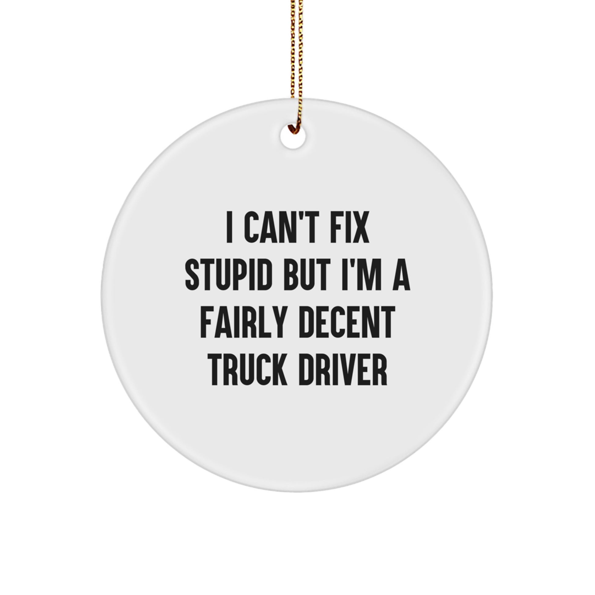 Funny Truck Driver Gifts from Friends for Men - I Can't Fix Stupid Circle Ornament - Christmas Unique Decorations - Image 1
