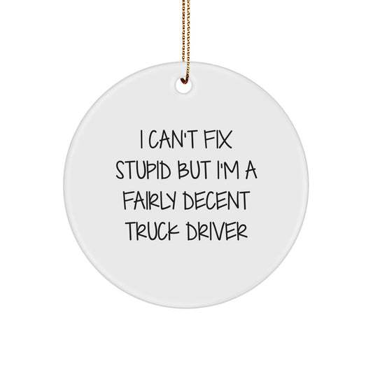 Funny Truck Driver Christmas Unique Gifts from Friends for Men - I'm a Fairly Decent Circle Ornament - White - Image 1