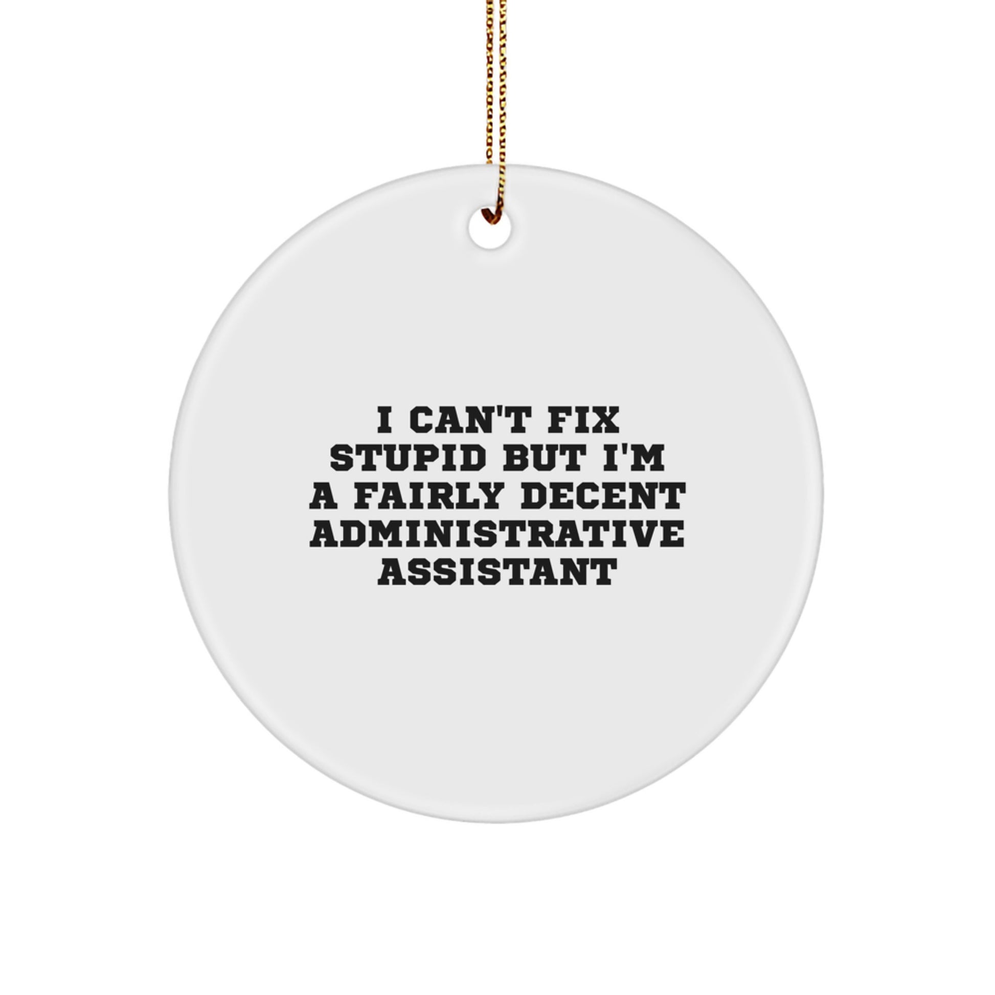 Funny Administrative Assistant Christmas Unique Gifts from Family, Circle Ornament for Office Decor, I Can't Fix Stupid But I'm A Fairly Decent Admin Assistant - Image 1