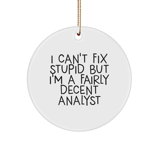 Funny Analyst Circle Ornament Gifts from Friends for Men and Women Christmas Unique Decorations - I Can't Fix Stupid But I'm A Fairly Decent Analyst - Image 1