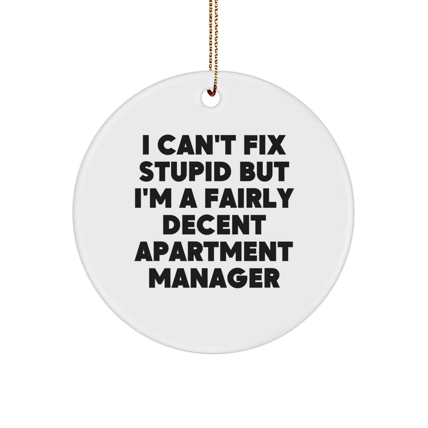 Funny Apartment Manager Gifts from Friends for Christmas Unique Circle Ornaments - I 'Can't Fix Stupid' Quote Decor - Image 1