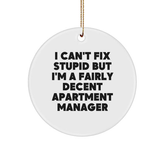 Funny Apartment Manager Gifts from Friends for Christmas Unique Circle Ornaments - I 'Can't Fix Stupid' Quote Decor - Image 1