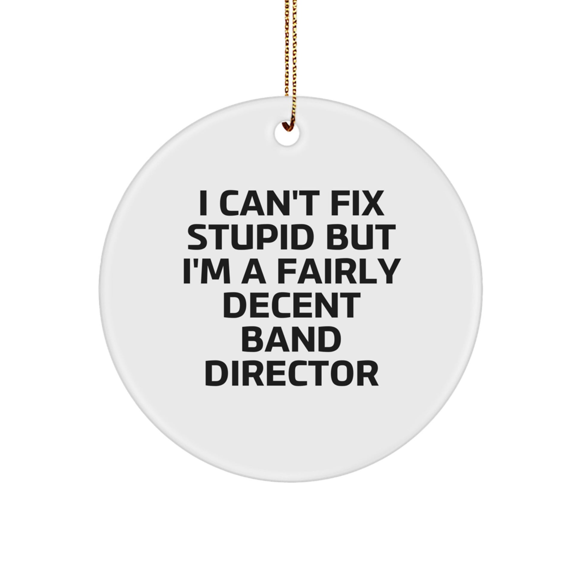 Funny Band Director Gifts - I Can't Fix Stupid But I'm A Fairly Decent Director Circle Ornament, Gifts from Family for Band Director at Christmas - Image 1