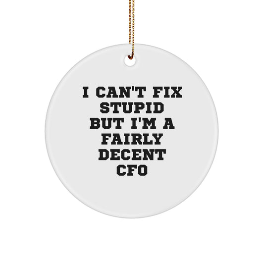 Funny CFO Gifts, 'I Can't Fix Stupid But I'm A Fairly Decent CFO' Circle Ornament for Christmas, Gifts from Friends, Coworkers - Image 1