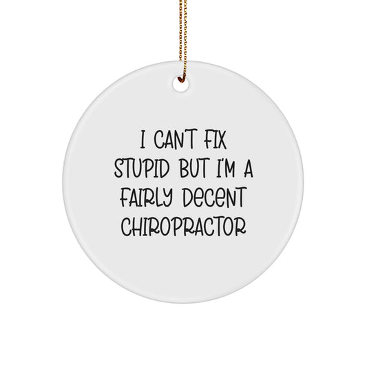 Chiropractor Gifts, 'I Can't Fix Stupid But I'm A Fairly Decent Chiropractor' Circle Ornament, Christmas Unique Gifts from Friends to Family - Image 1