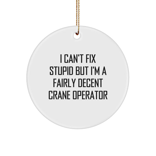 Funny Crane Operator Gifts from Men to Friends - I Cant Fix Stupid But Im A Fairly Decent Crane Operator Circle Ornament for Christmas - Image 1