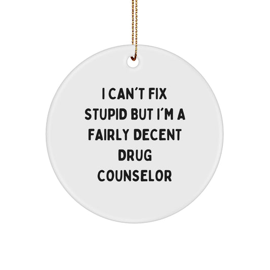 Funny Drug Counselor Gifts from Men, Women, or Friends - 'I Can't Fix Stupid' Circle Ornament for Christmas Unique Gifts - Image 1
