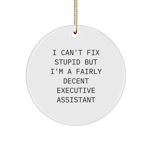 Funny Executive Assistant Gifts for Men Friends Christmas Unique Circle Ornament from Coworkers - I Can't Fix Stupid But I'm A Fairly Decent - Image 1