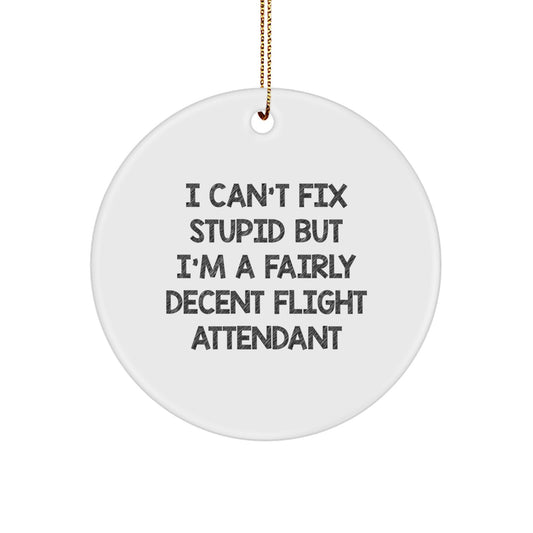 Funny Flight Attendant Gifts from Friends for Christmas - I Can't Fix Stupid Quote Circle Ornament - Image 1
