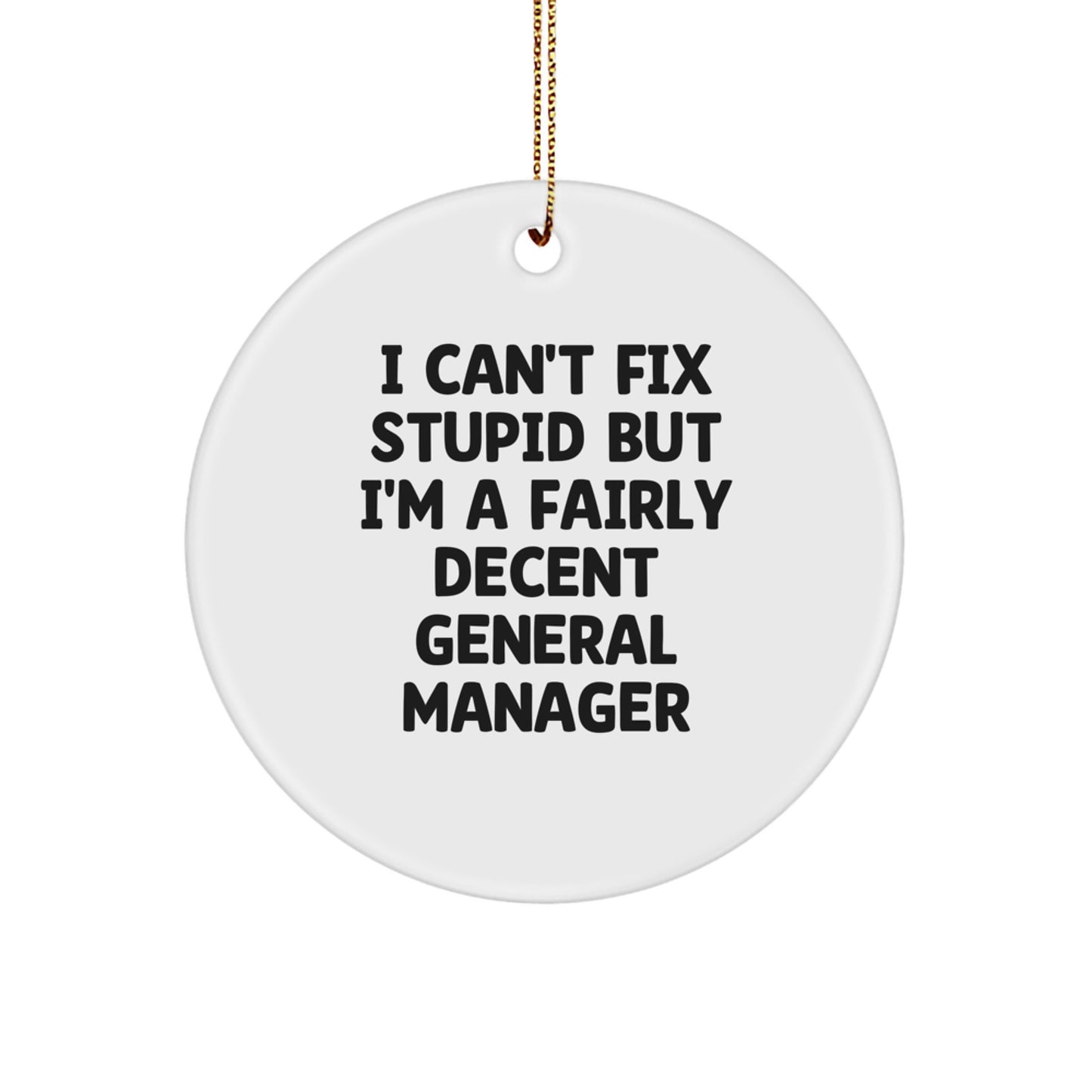 Funny General Manager Christmas Circle Ornament Gifts for Men from Friends, Inspirational Quote, I Cant Fix Stupid - Image 1