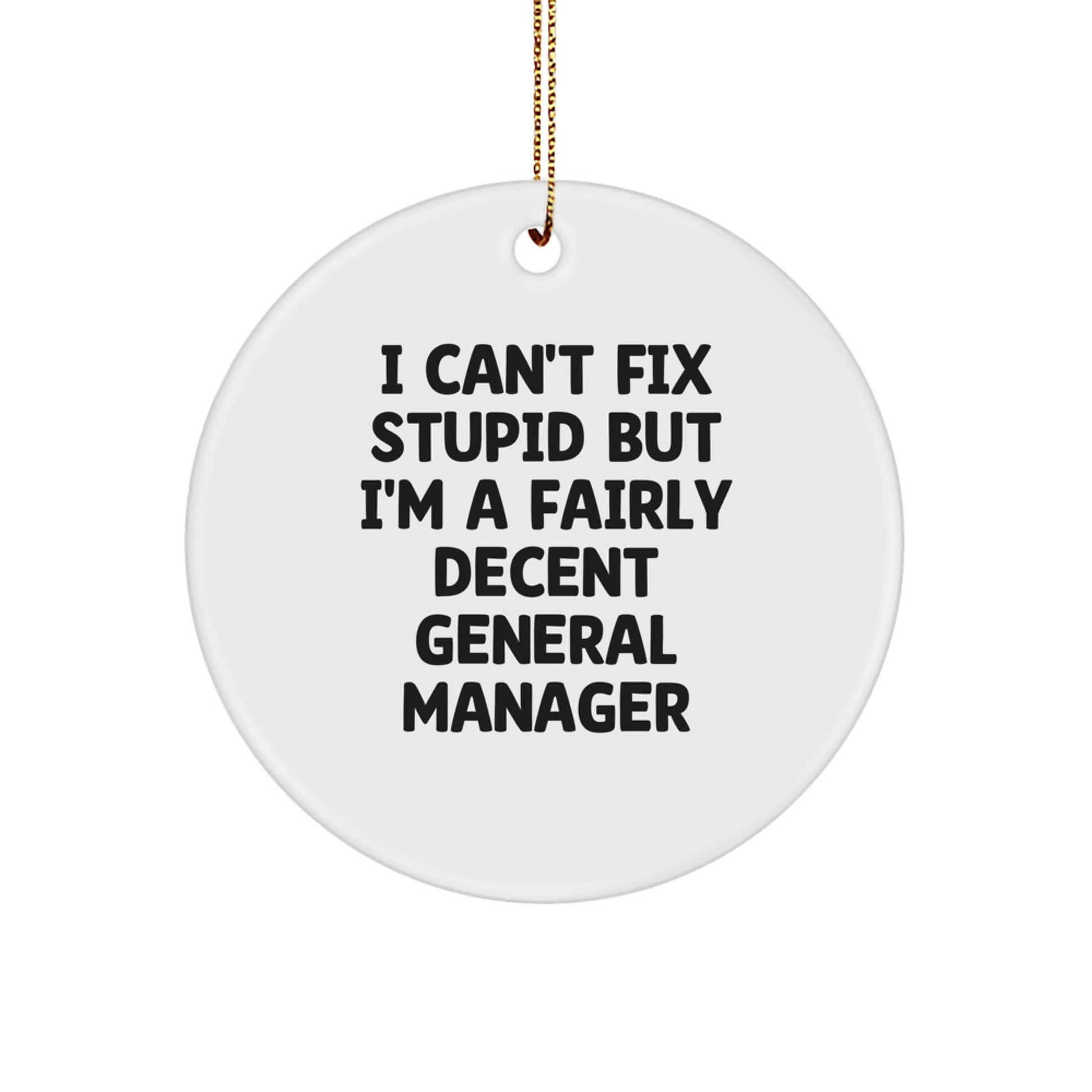 Funny General Manager Christmas Circle Ornament Gifts for Men from Friends, Inspirational Quote, I Cant Fix Stupid - Image 1