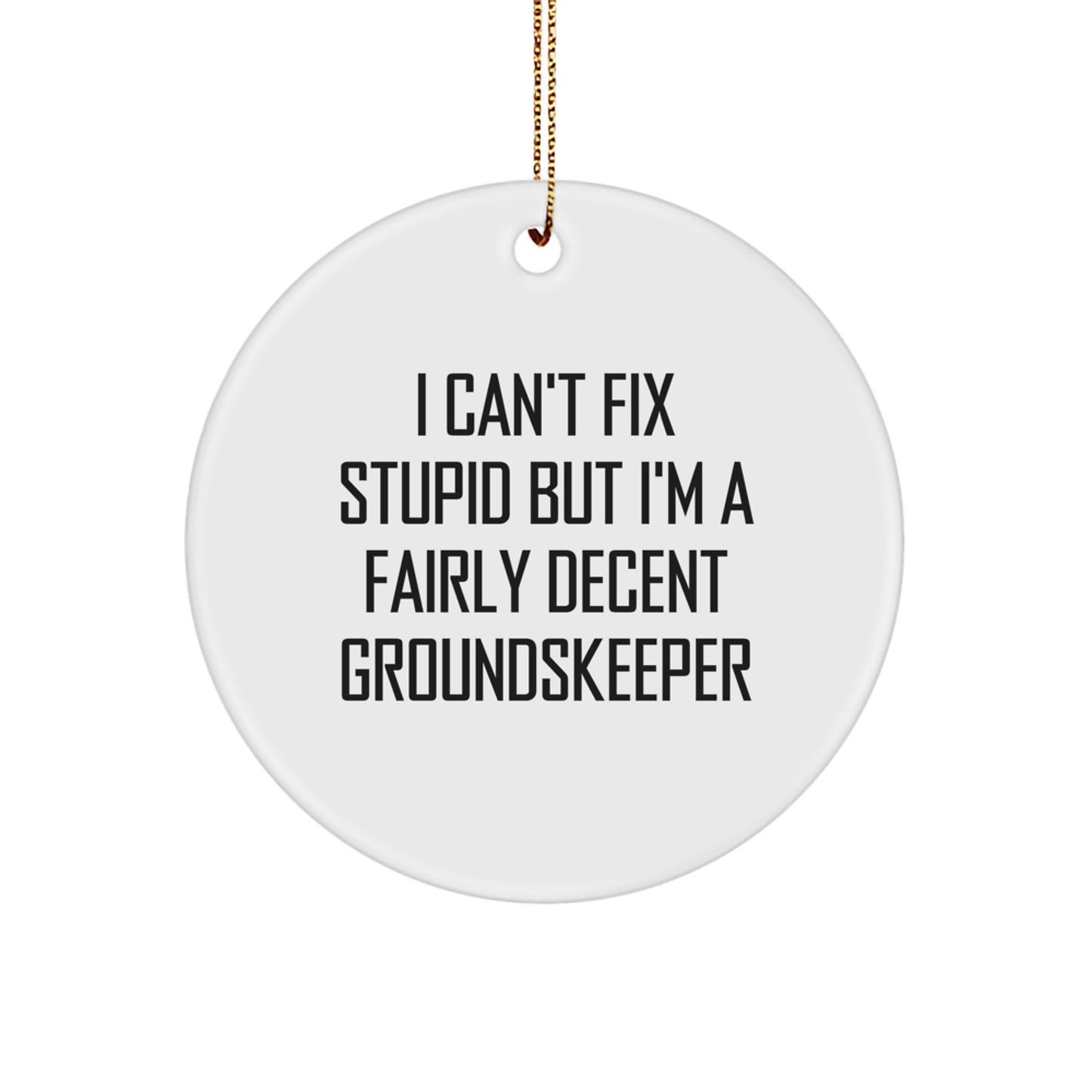 Funny groundskeeper Gifts from Friends for groundskeeper - I Can't Fix Stupid But I'm A Fairly Decent groundskeeper Circle Ornament, Christmas Unique Presents - Image 1